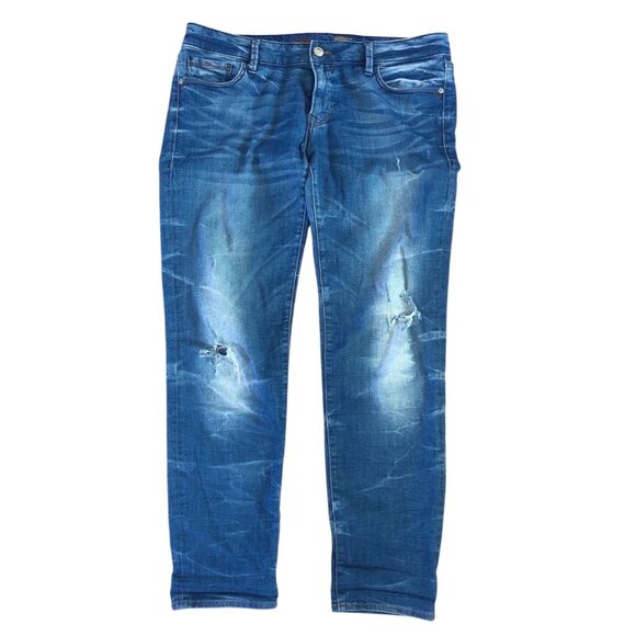 Mavi Emma Jeans Relaxed Straight Leg Distressed Details Size Wm 33/32 Blue Denim - Picture 1 of 9